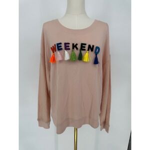 Rails Weekend‎ Sweatshirt Pullover Top Womens Medium Pink Colorful Tassels